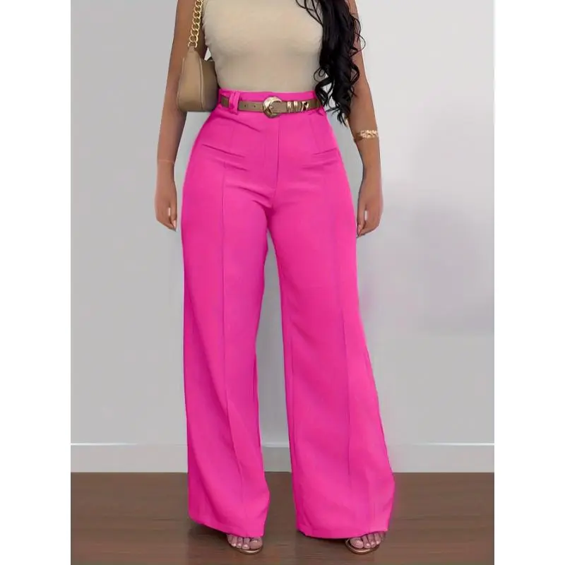 Women's High-Waisted Straight Leg Pants - Royal Blue Formal & Everyday Trousers, without belt