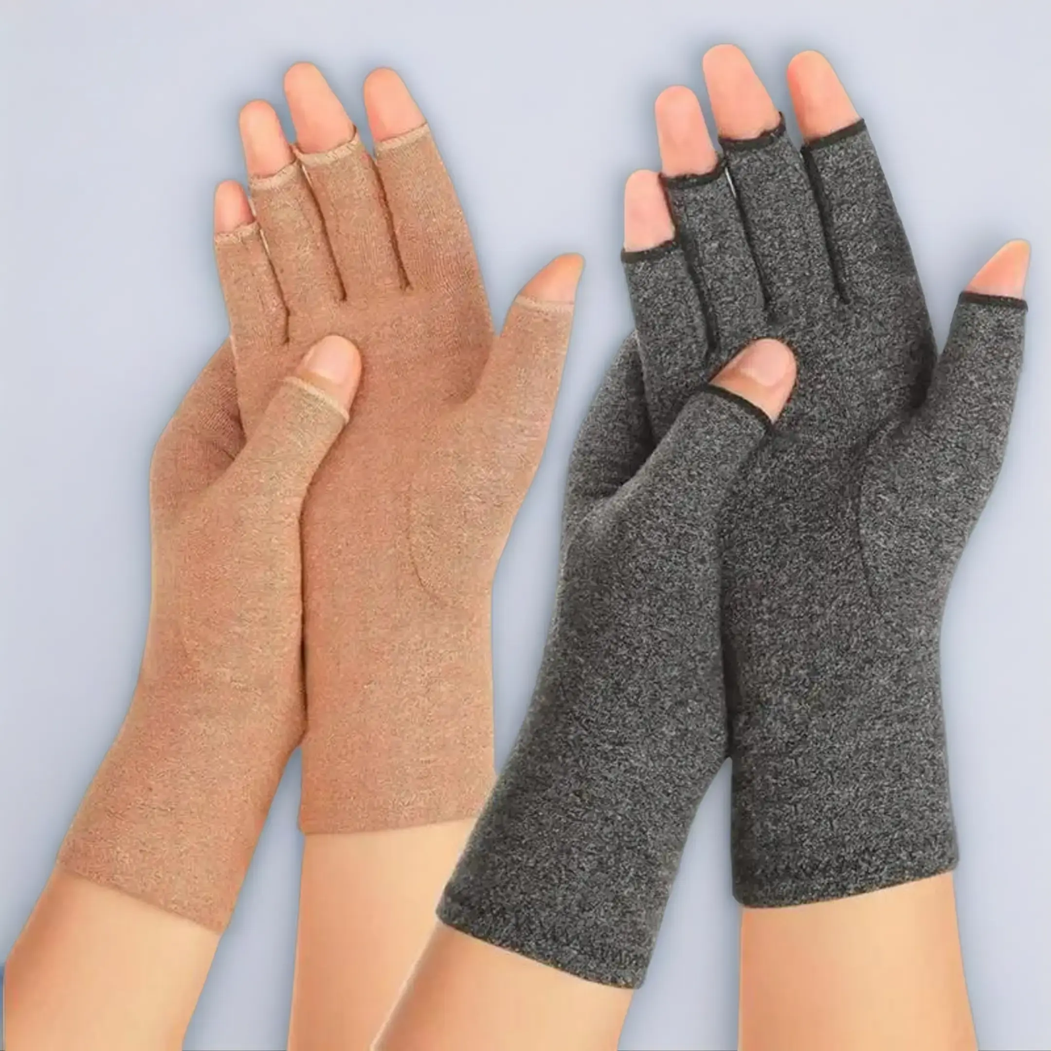 Fingerless Sports Compression Gloves for Men and Women, Support for Arthritis, Carpal Tunnel, Work, and Typing - 2 Pair Pack, Fingerless Style Sports Gloves