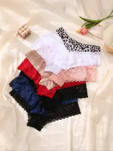 Women's Underwear Set, 8-Pack Simple Solid Color Design, Sexy Leopard Print & Heart Pattern Lace Lingerie Panties, Breathable Low Waist Comfort