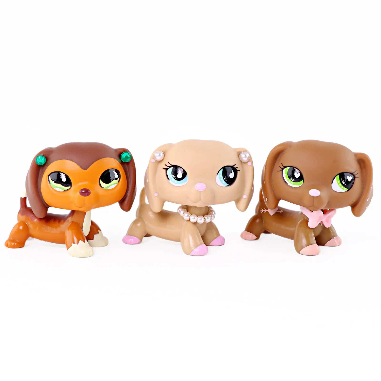 3 Pcs Mini Dachshund Dog Figurines Set, Cute Sausage Puppy Plastic Dolls with Decorative Accessories, Collectible Animal Statues for Cake Topper & Pretend Play Display
