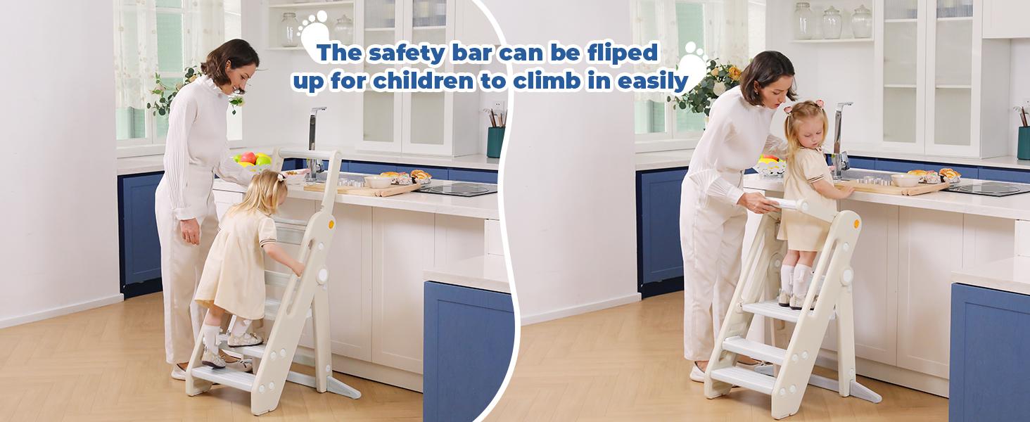 Dripex Toddler Tower Kitchen Stool Helper, Foldable & Adjustable Height Kids Learning Stool for Kitchen Counter Bathroom Sink, Child Ladder for Toddlers with Handles, Safty Rail, Non-Slip Pads Dripex Toddler Tower Kitchen Stool Helper, Foldable & Adjustable Height Kids Learning Stool for Kitchen Counter Bathroom Sink, Child Ladder for Toddlers with Handles, Safty Rail, Non-Slip Pads