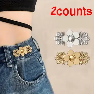 Adjustable Floral Pattern Jean Belt Tightener Set, Instant Snap Closure, Removable Seamless Design Durable Metal Waist Adjuster, Easy-to-Use Buckle Ring, Comfort Fit Multi-Fit Style