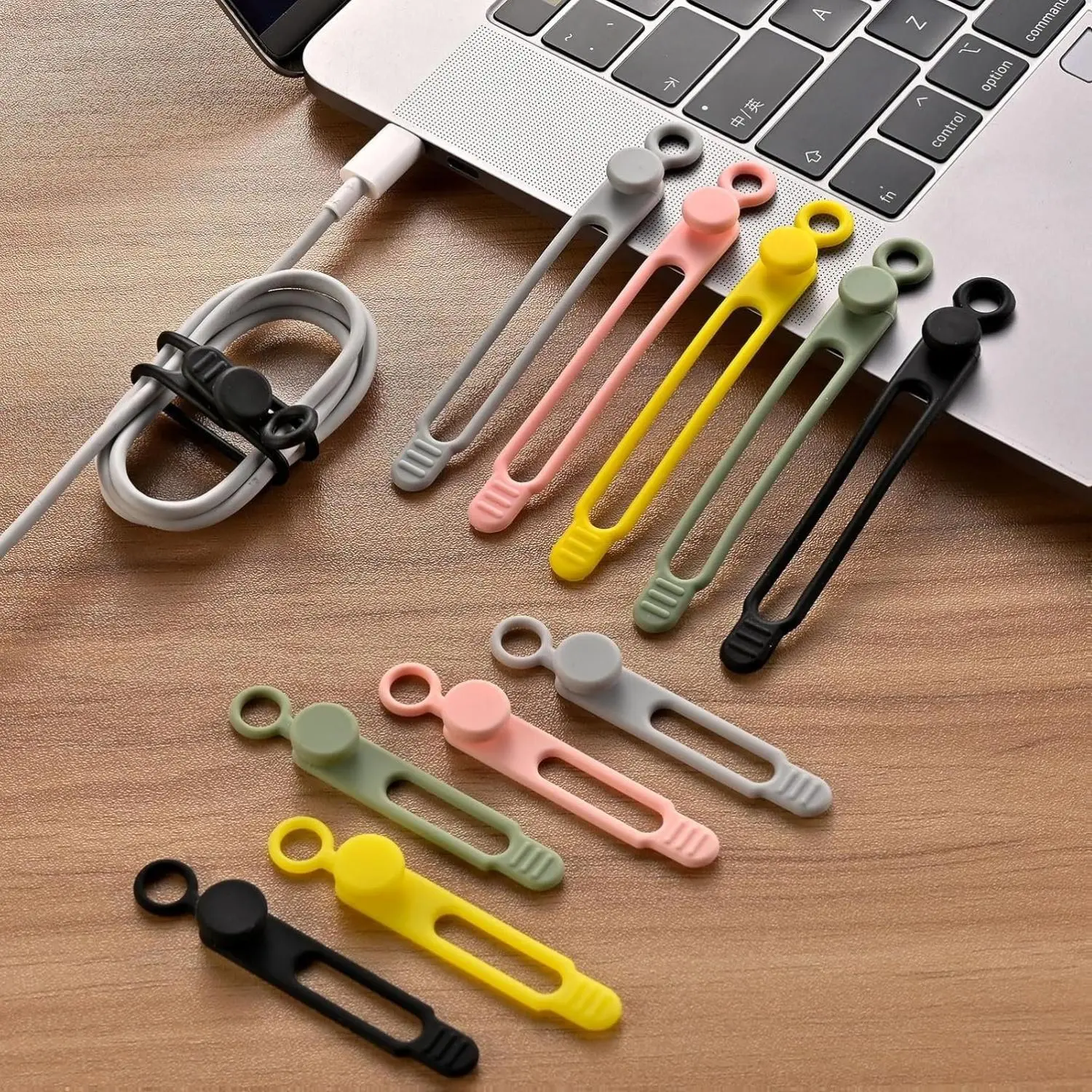 Eco-Friendly Reusable Silicone Cable Ties - 10Pcs 3-Inch Lightweight Cord Organizers with Locking Buckle, High Elasticity, Adjustable Straps, Washable, Portable for Home Use, Improves Space Efficiency, Keeps Cables Tidy