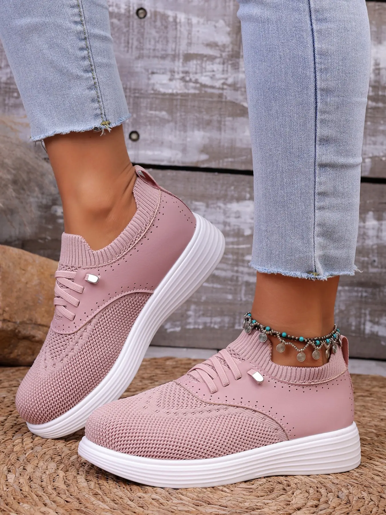 Women's Breathable Mesh Slip-On Sneakers, Thick Sole Comfortable Sport Shoes, Lightweight Versatile Mid-Old Age Mom Shoes