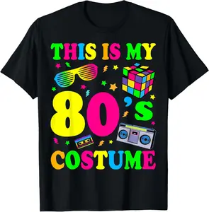 This Is My 80s Costume T-Shirt 80's 90's Party T-Shirt Summer Gift Short Sleeve Adult Shirt, Pure Cotton Men's and Women's Tops Fabric Menswear actual  80s  clothing