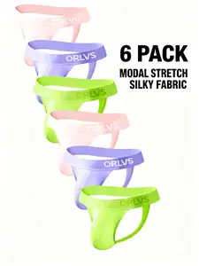 6PCS Men's Modal Thong Underwear Set, Soft Thin Breathable Low Waist, Casual Plain Color Sports Youth, 6 Pieces Pack, All Seasons