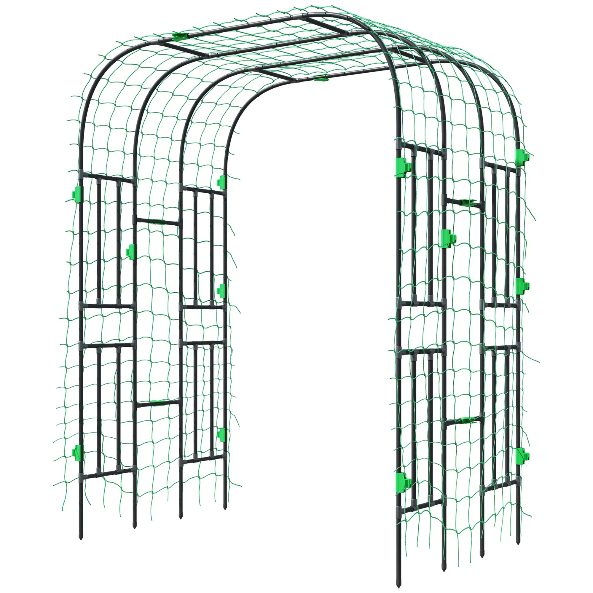 8 FT Tall Metal Garden Arch Trellis, PE Coated Rust-Resistant Steel Frame with Climbing Net, Vertical Gardening Support for Cucumbers, Backyard Patio Walkway Use