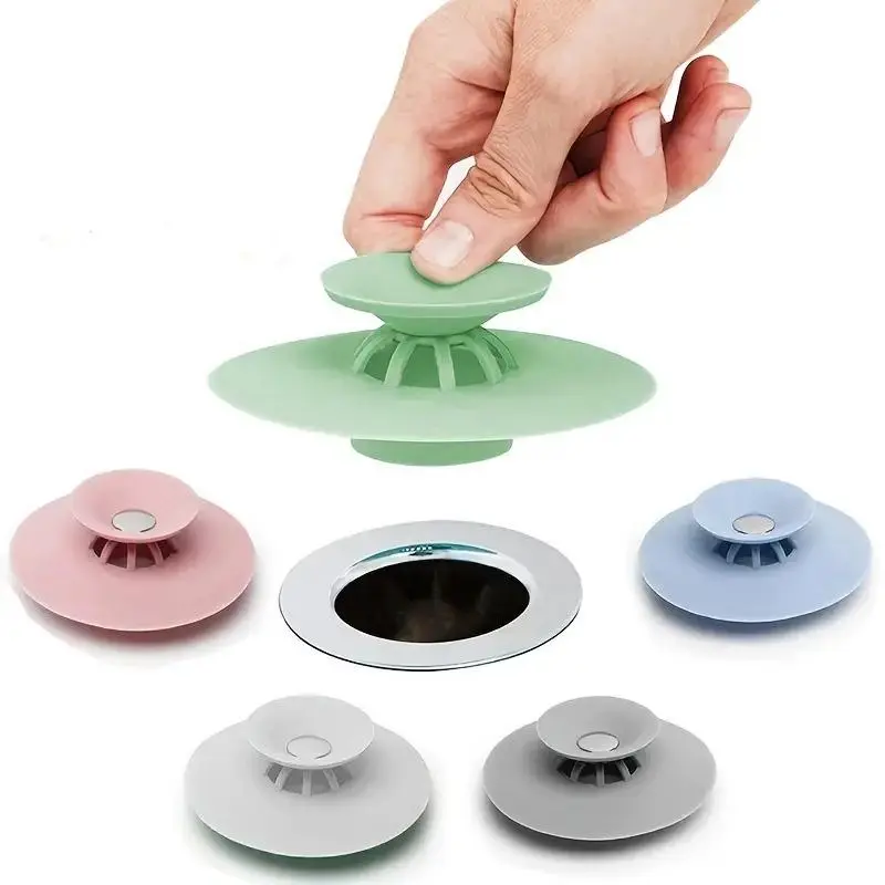 1 Piece Silicone Drain Stopper, Press-type Shower Drain Hair Catcher, Hair Stopper, Shower Drain Cover, Random Color Bathroom Sink Strainer, Shower Drain Cover, Bathroom Gadgets