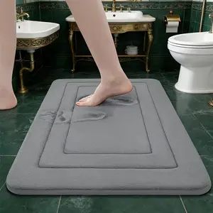 Memory Foam Bath Mat - Ultra-absorbent and quick-drying, soft and comfortable, fade-resistant. Made of 100% polyester with a PVC backing. Hand wash only. Available in a variety of colors for home decor. Modern, minimalist design.