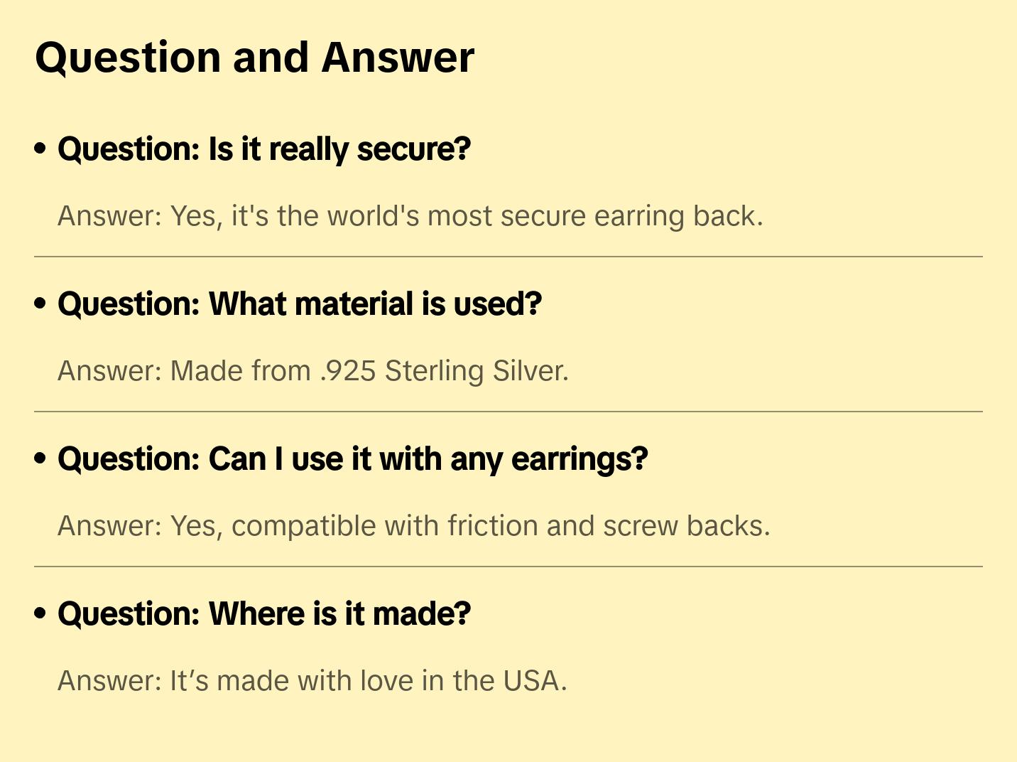 World's most secure Patented Replacement Earring Back in .925 Silver