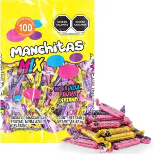 Manchitas Mix Chewing Gum Candy, Mexican Fruit Flavors (Blueberry, Fruit Punch & Banana), Individually Wrapped Bulk Pack, 100 Count (15.5 oz)