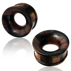 Organic Arang Wood Two-Tone Concave Double Flared Saddle Ear Tunnels, Pair