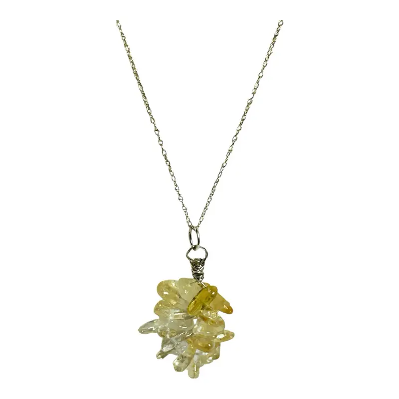 Handcrafted Sterling Silver Citrine Chip Gemstone Necklace - Silver Wire-Wrapped Jewelry Accessory, 20in Semiprecious Stone Pendant Necklace