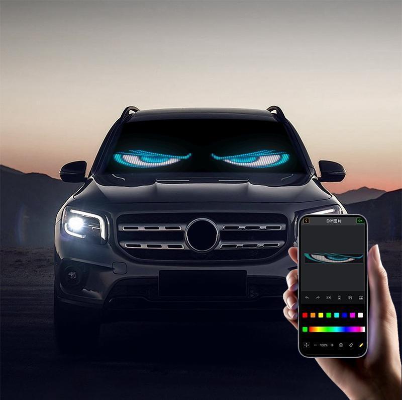 FUDUOO Eyes For Car windshield, Devil eyes For Vehicle: Programmable, Bluetooth APP Control, Pre-made Animations & Customizable Text LED Sign for car