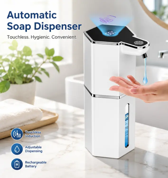 1 Piece Automatic Foaming Soap Dispenser - Contactless Sensor Pump Head, USB-C Rechargeable, IPX5 Waterproof, Wall-Mounted, 400 ml, Kitchenware Gadget, Bathroom Accessory, Enhancing Cleanliness, Father’s Day Gift