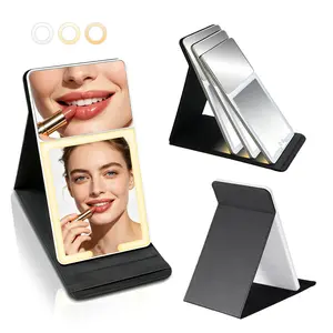 Rechargeable Portable PU Travel Makeup Mirror with Stand Case, 20X Magnification Foldable Cosmetic Mirror, Ultra-Slim for Handbag, 3 LED Light Modes & Touch Dimming, Valentine’s & Mother’s Day Gift