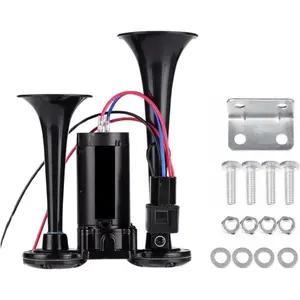 12V 600DB Car Air Horn, Super Loud Air Horn for Truck, Dual Electric Air Horns Kit for Vehicles- With Compressor, Applicable for Cars, SUVs, Motorcycles, Tractors (Black)