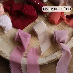 1 Roll Chiffon Ribbon - 1.5 Inch x 196.85 inch, Hand-Torn Raw Edge Sheer Fabric Tape for Flower Bouquets, High-Quality Silky Chiffon with Frayed Edges, Thin Craft Ribbon, Gift Wrapping, Invitation Christmas Gift Ribbon Set, Wedding, Fringe Trim