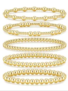Women's Waterproof Bracelet Set, Adjustable Stackable Beaded Ball Chain Jewelry Gift, Elegant Ladies Accessory, Stainless Steel Bracelets, Adjustable Beaded Design