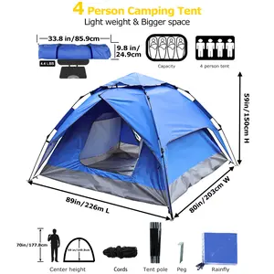 Instant Pop-Up Tent for 4 People - Automatic Setup, Waterproof & Windproof Family Dome Tent for Camping, Hiking & Outdoor Travel