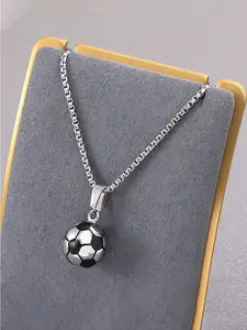 Men's Stainless Steel Sporty Football Pendant Necklace, Casual Trendy Matching Exquisite Trendy Pendant Necklace Jewelry for Party, Classic Fashion Accessories for Daily Wear