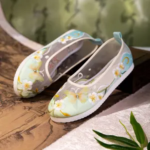 Women's Summer Mesh Embroidered Flats - Breathable Butterfly Hanfu Shoes, New Chinese Style Sheer Ballerina Loafers for Daily Wear & Performances