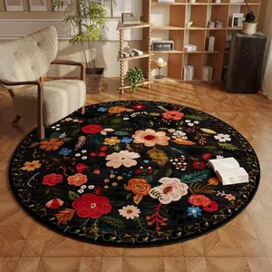 Round Floral Pattern Area Rug, 1 Count Non-slip Soft Foldable Floor Mat, Decorative Carpet for Home Living Room Bedroom Study Room, Flower Pattern Rugs