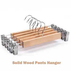 5-Piece Wooden Skirt Hanger Set, Adjustable Clips, Durable Non-Slip Hanging Pants Rack, 360-Degree Rotating Hooks, Suitable for Pants & Dresses, Adjustable Clip Hangers, Organiser