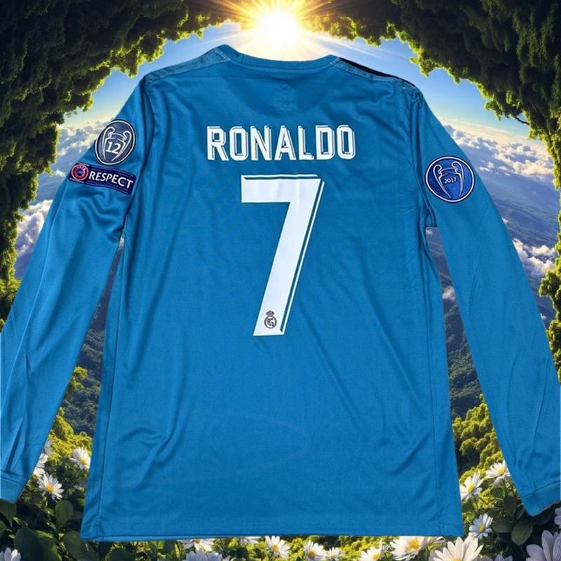 2017 2018 Away Retro Blue No.7 Ronaldo LongSleeved Soccer Jersey