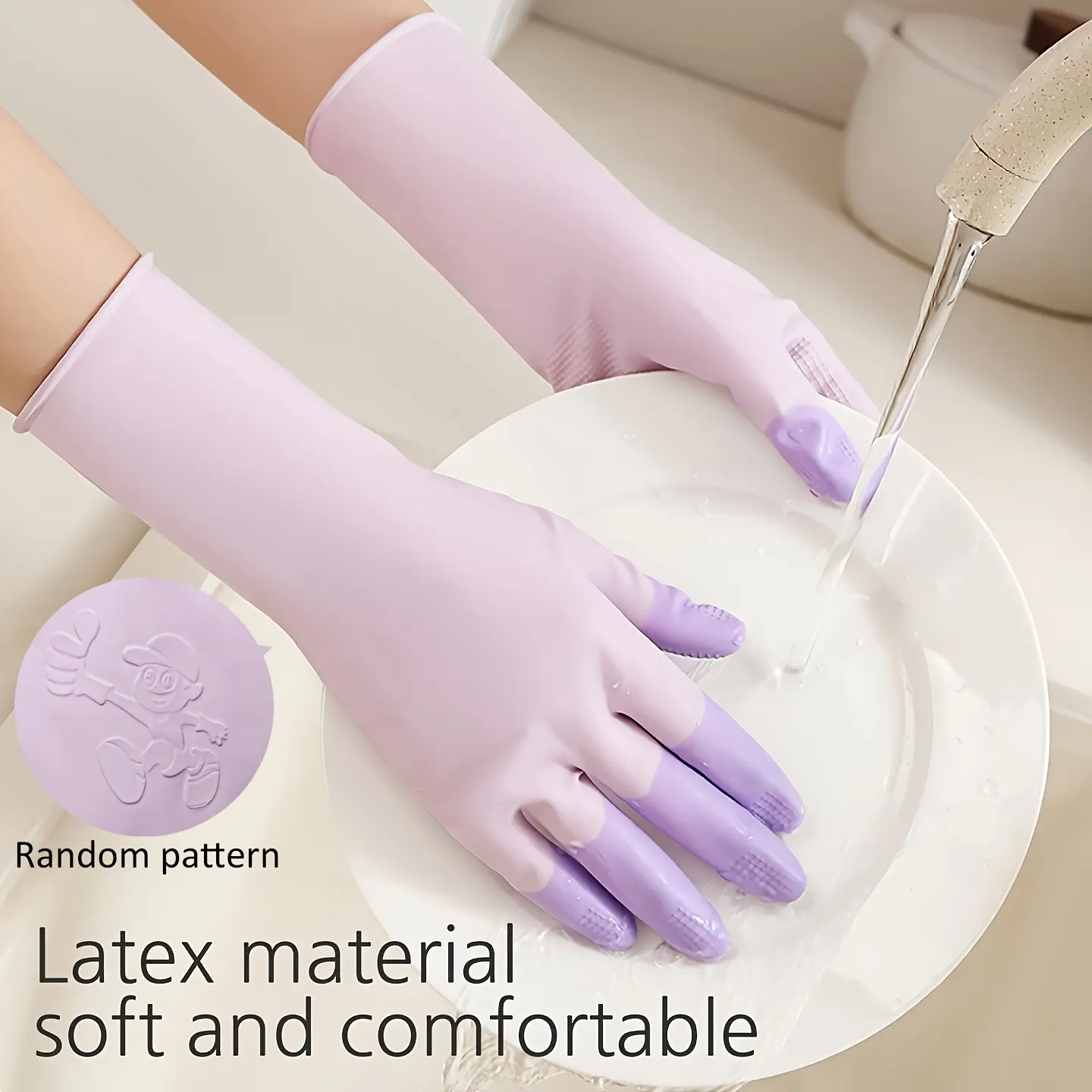 [3 Pairs Latex Gloves] 3 Pairs And 1pc Clip Household Cleaning Latex Gloves, Flexible And Close-Fitting Style, Soft And Comfortable, Reusable, Suitable for Small Hands, Anti-Slip Fingers, for Kitchen, Bathroom,