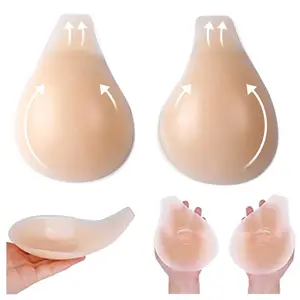 Women's Silicone Sticky Bra, Self-Adhesive Strapless Invisible Breast Lift Nipple Covers, Nude Seamless No-Show Pads for Cocktail, Backless, Evening & Everyday Dresses
