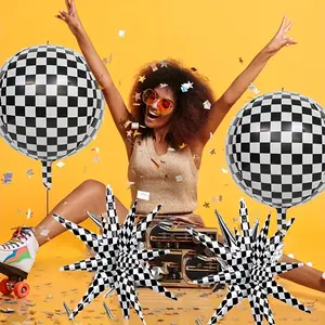 8 Pcs 22 Inch & Plaid 4D Foil Balloons, Starburst Pattern, Round Balloons for Party Decorations, Celebrations & Special Events