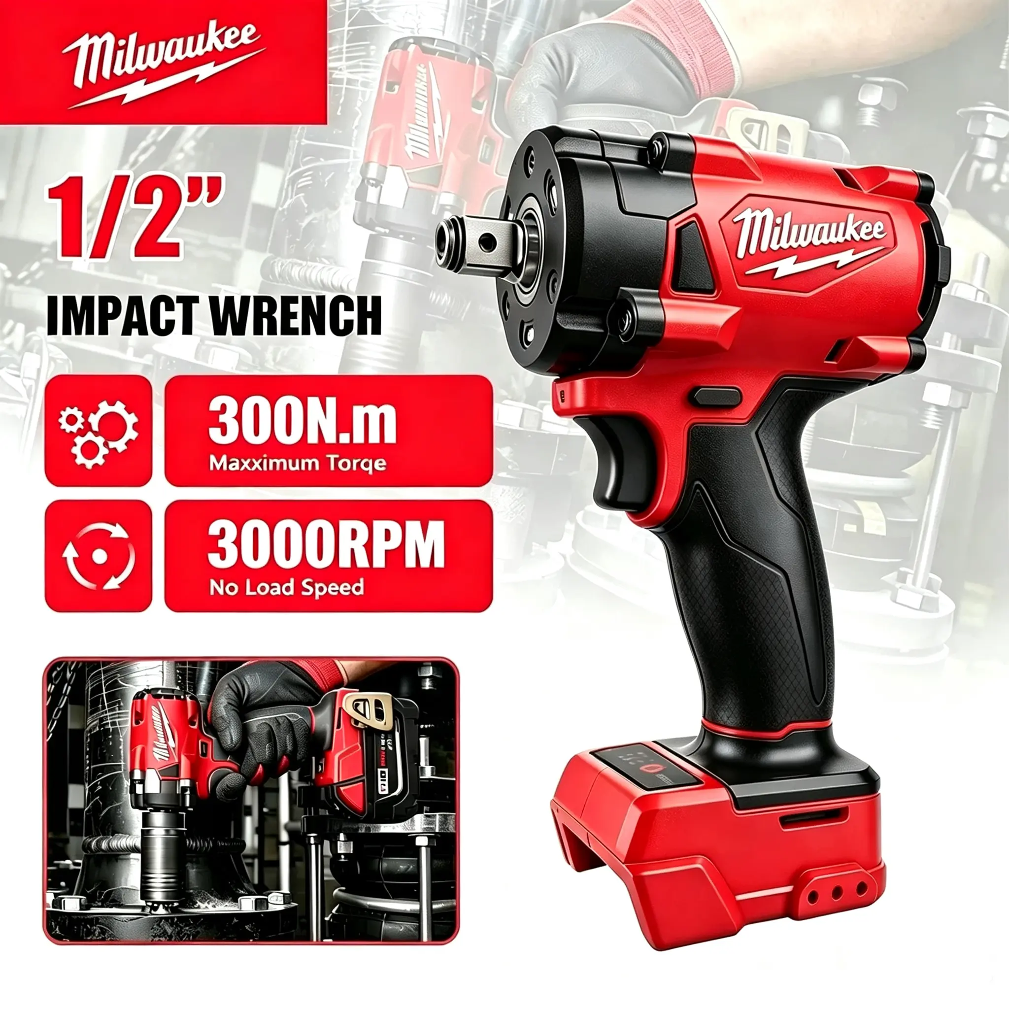 Milwaukee M12 1/2" Right Angle Impact Wrench Kit - Compact Cordless Tool with 6.0Ah Battery & Charger, 300 nm torque, 270Nm Fastening Power, for Automotive & Tight Access Renovation Work case storage