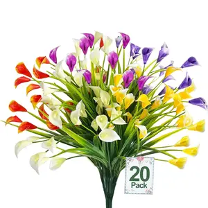 20 Bundles Artificial Calla Lilies, UV-Resistant Plastic Fake Plants, Indoor Outdoor Decor, Porch Garden Home Summer Cemetery Decoration