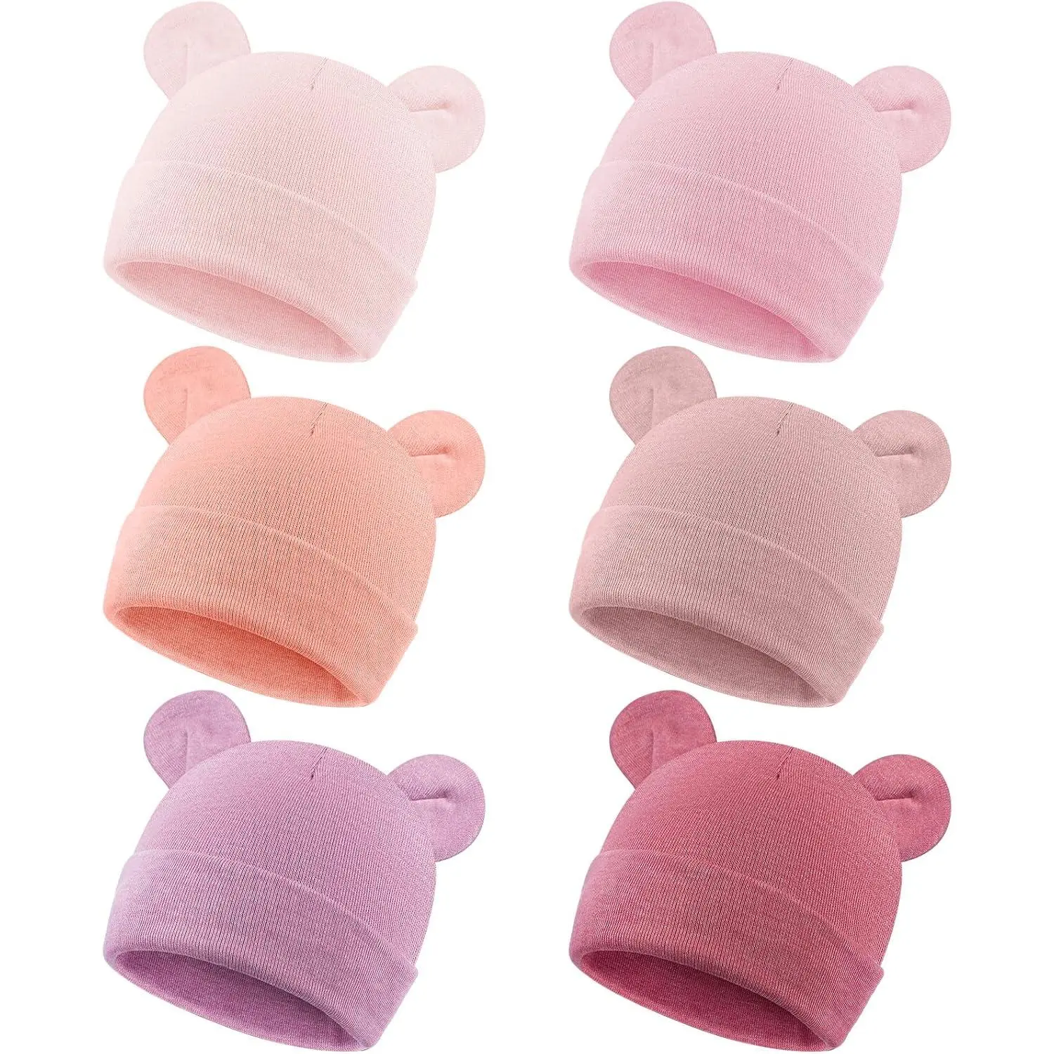 6 Pack Cotton Preemie Hats for Baby Boys & Girls, Soft Newborn Beanie with Bear Ears, Keep Warm for Hospital & Daily Wear, Bonnet With Ears Kids' Hats, Cute Kids' Hats