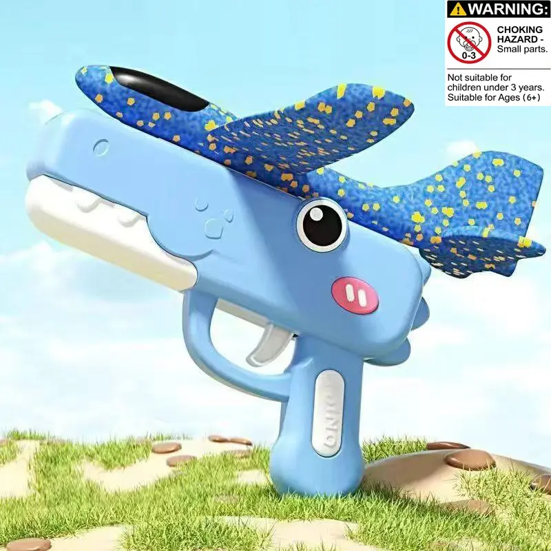 New Plastic Toy Gun Handheld Foam Bullet Plane Hand Throw Glider Boy Girl Outdoor Sports Flying Toy, Foam Glider Airplane Launcher, Unisex Design, No Battery Needed