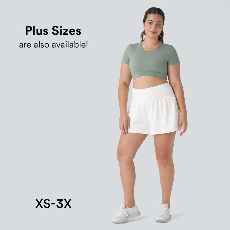 Halara Super High Waisted Back Pocket & Side Hidden Pocket 2-in-1 Yoga Shorts 3", Summer Running Shorts for Women,  Sports Workout Shorts, Gym Outfit