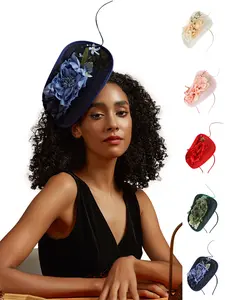 1pcs Tea Party Fascinator Kentucky Feather Hat Women's Fascinator Derby Straw Pillbox Hat for Cocktail Wedding