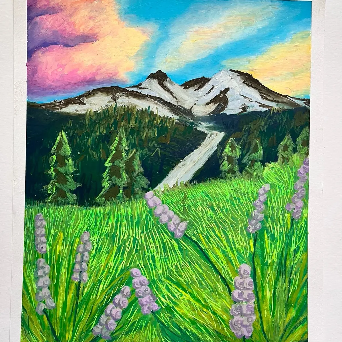 PNW Views Original Oil Pastel Drawing on Mixed Media Paper signed by artist