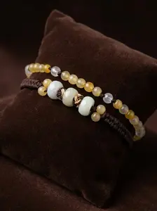 Natural Jade Bead Bracelet Duo | Adjustable Artisan Design