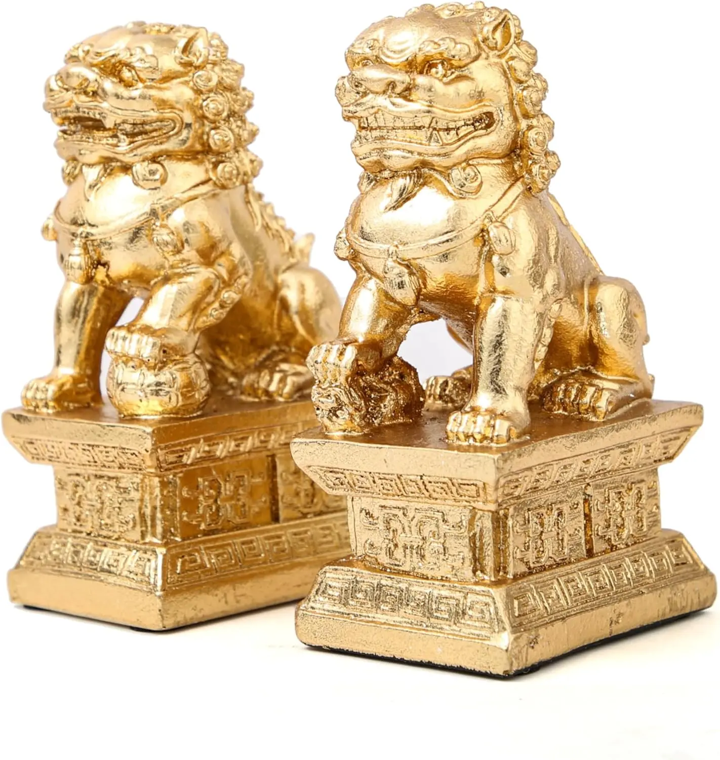 Gold Foo Dogs Traditional Statues Table Decor ，Feng Shui Statue Shelf Decor,Abstract Foo Dogs Statues Pair Accents Decorations, Lion Statue Home Decor for Shelves.