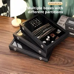 Display & Protect Your Treasures 🔒 | Luxury Velvet Jewelry Box with Glass Lid | Plush Interior, Multiple Compartments | Dust-Proof Display Case for Rings, Necklaces, Earrings | Elegant Dresser Top Organizer/rings/necklace/bracelet/Gift/jewelry