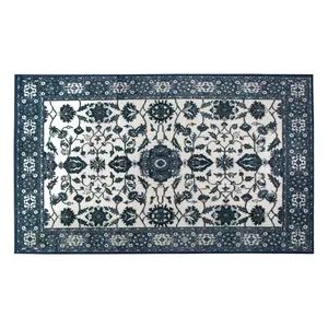 My Magic Carpet Ramage Blue Machine Washable Area Rug, 3x5 Stain Resistant, Non-Slip, Waterproof