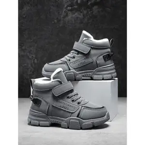 Boys’ winter thickened warm snow boots, mid-calf artificial leather striped shoes, casual medium-width sneakers for kids 26–38, new winter boots