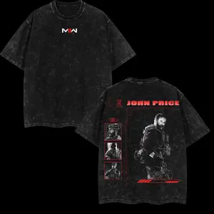 Captain Price Double Printed Oversize Lightweight Acid Tee Game Graphic T-Shirt for Men Casual Day Wear Cotton Fabric - Jeans Vintage Gaming Retro Black Tee Oversized Heavyweight Cotton T-Shirt