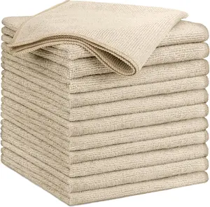 Brown Microfiber Cleaning Cloth,12PK Reusable Cleaning Rags, Highly Absorbent Shop Rags Bulk, All-Purpose Car Cleaning Towels for TV Screen, Kitchen, Bathroom, Restaurant Garage, 14"X12"