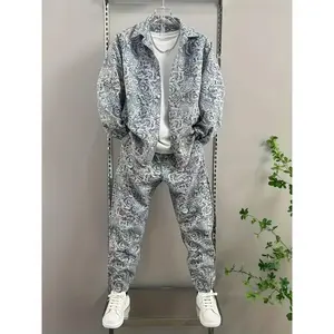 Men's Jacquard Paisley Shirt Set - Long Sleeve Statement Shirt & Matching Pants, Premium Coordinated Outfit, Stylish Botanical Print