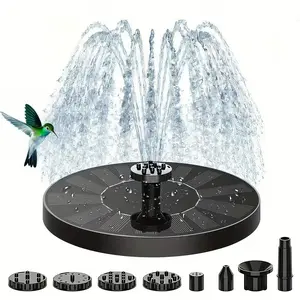 Solar Bird Bath Fountain with 6 Nozzles, Floating Solar Fountain Pump with Brackets for Garden, Pond and Outdoor Use
