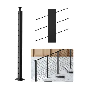 VEVOR Cable Railing Post, 42x2x2 Inch Stair Railing Post, with Pre-Drilled 30 °   Angled Holes, Stainless Steel Cable Rail Post with Horizontal and Curved Bracket, 1-Pack, Black, 1JZLGZXHS106W3XAA001V0