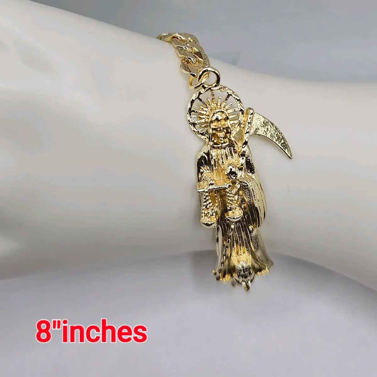la santa muerte bracelet fashion style figaro 8"inches